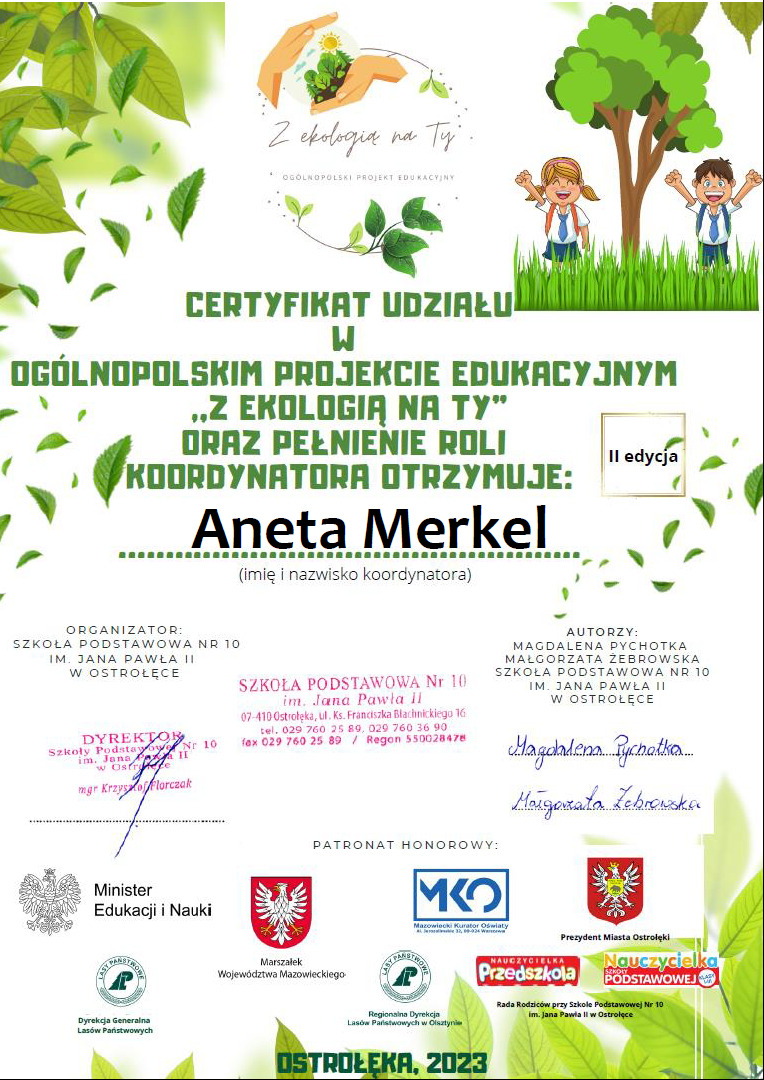 Nasza szkoła z certyfikatem udziału w projekcie “Z ekologią na TY”! - Obrazek 2