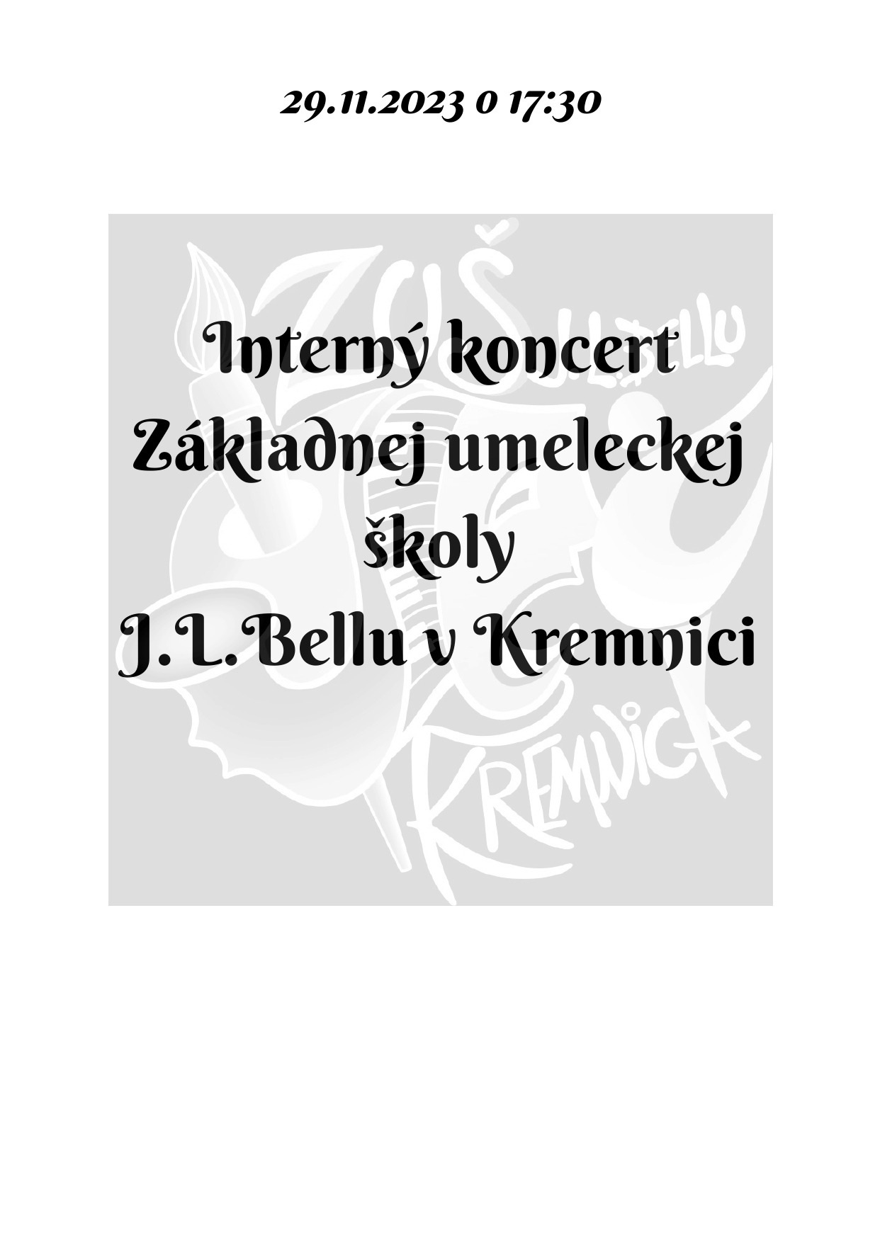 Pozvánka na interný koncert dnes 29.11. o 17:30 v sále ZUŠ, alebo online - Obrázok 1