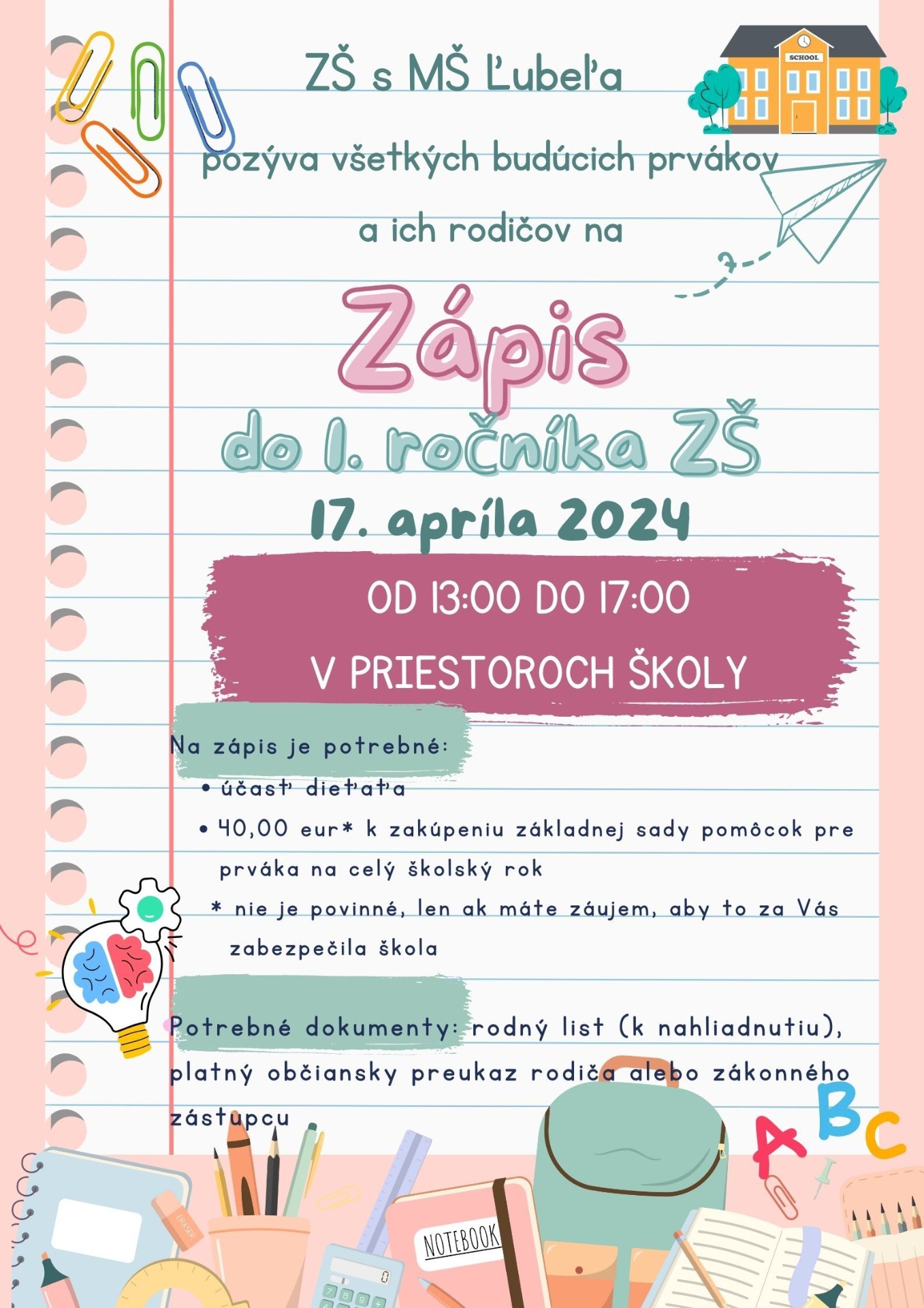 Zápis do 1. ročníka ZŠ pre šk. rok 2024/2025 - Obrázok 1