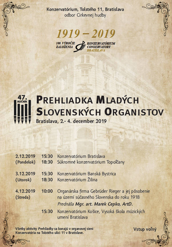 Prehliadka mladých slovenských organistov 2.12. – 4.12.2019 - Obrázok 1
