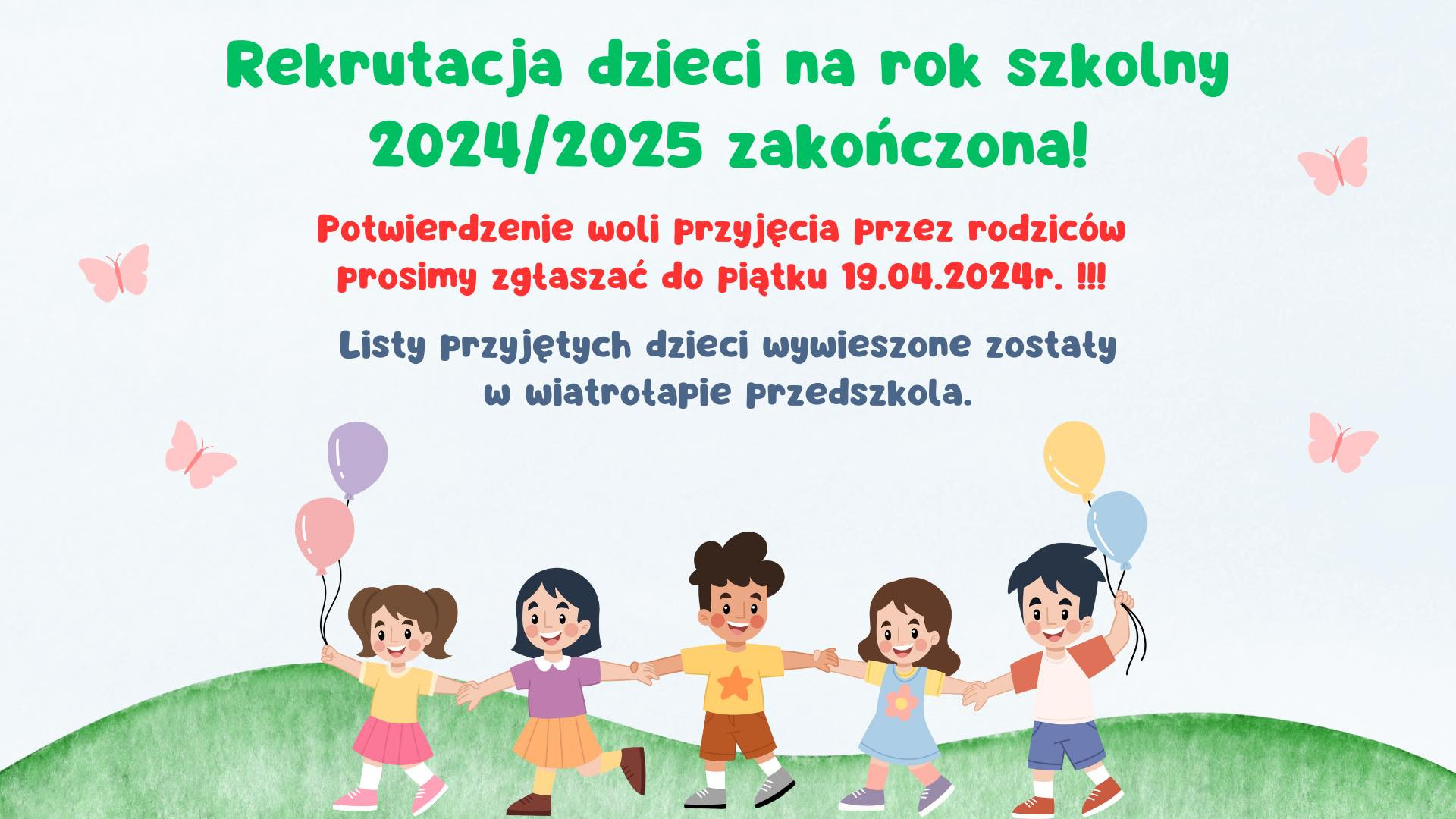 Rekrutacja dzieci na rok szkolny 2024/2025 zakończona! - Obrazek 1