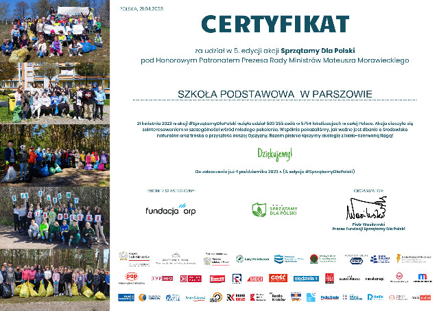 Akcja Sprzątamy Dla Polski - certyfikaty - Obrazek 1