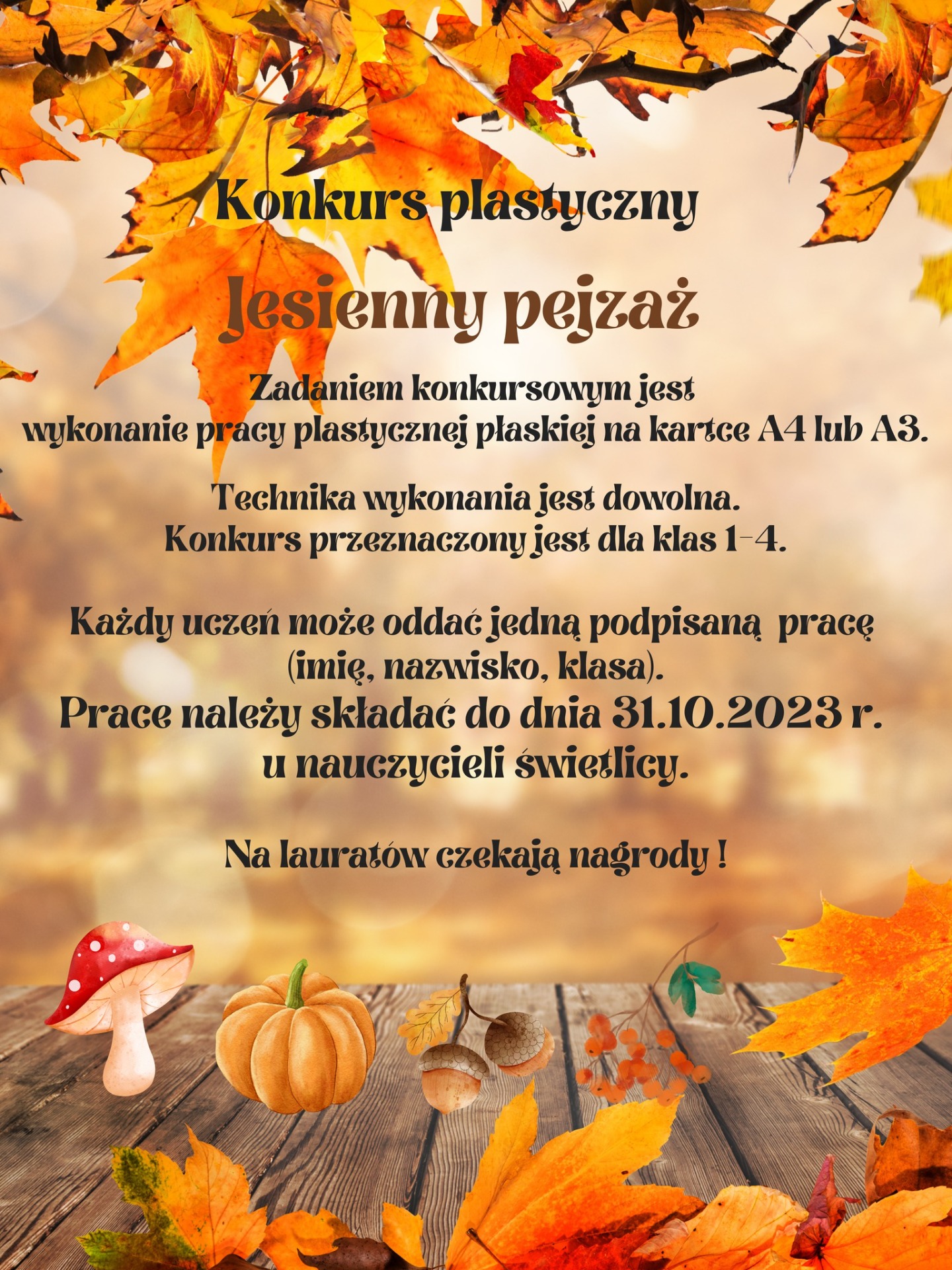 Konkurs plastyczny "Jesienny pejzaż" dla uczniów kl. I-IV - Obrazek 1